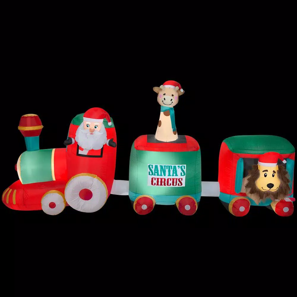 Airblown 12 ft. W Inflatable Pre-Lit Plush Santa in Circus Train Christmas Decoration