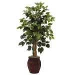 Nearly Natural 44 in. Artificial Ficus Tree with Decorative Wicker Planter thumbnail 1