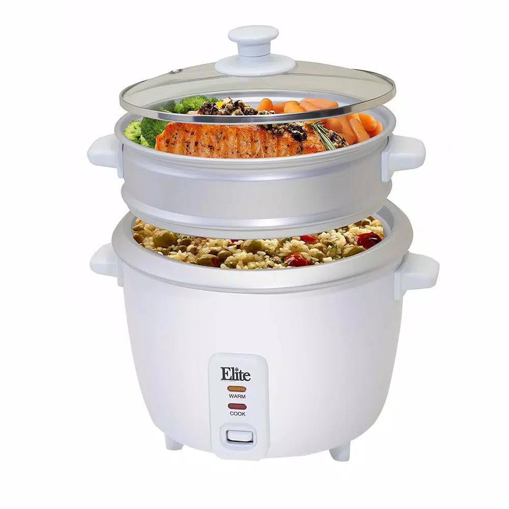 Elite Gourmet 16-Cup Rice Cooker with Steam Tray, White