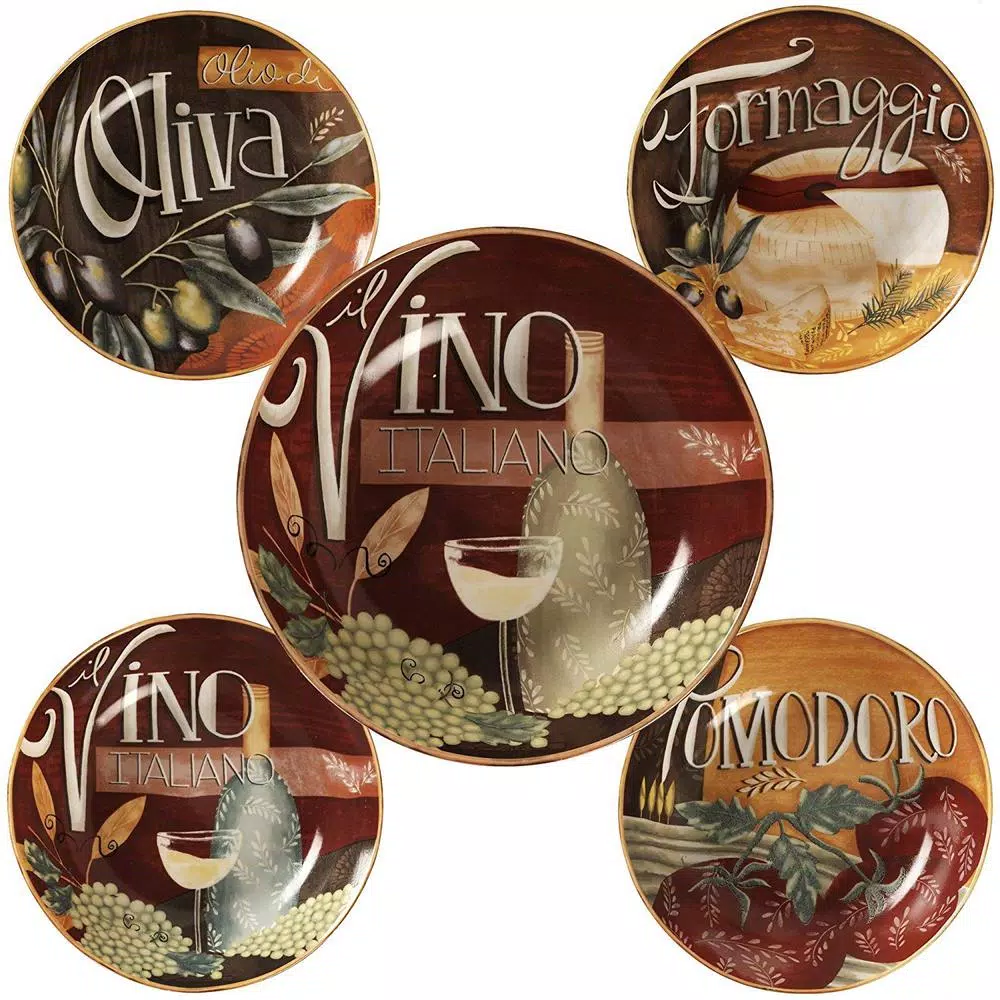Certified International Bella Vita Hand-Painted Ceramic Pasta Bowl Set, 5-Piece Multi-Colored