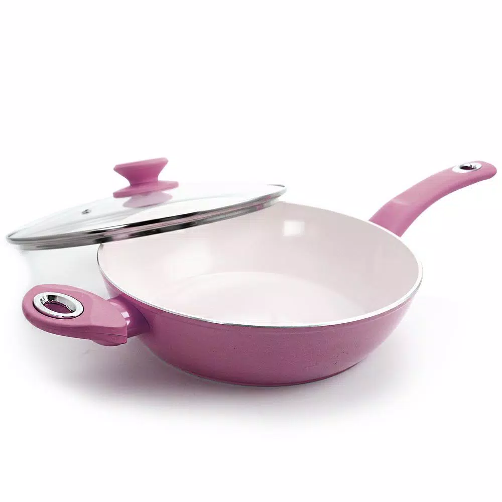 Gibson Home Plaza Cafe 3.5 qt. Aluminum Nonstick Saute Pan with Glass Lid, Lavender