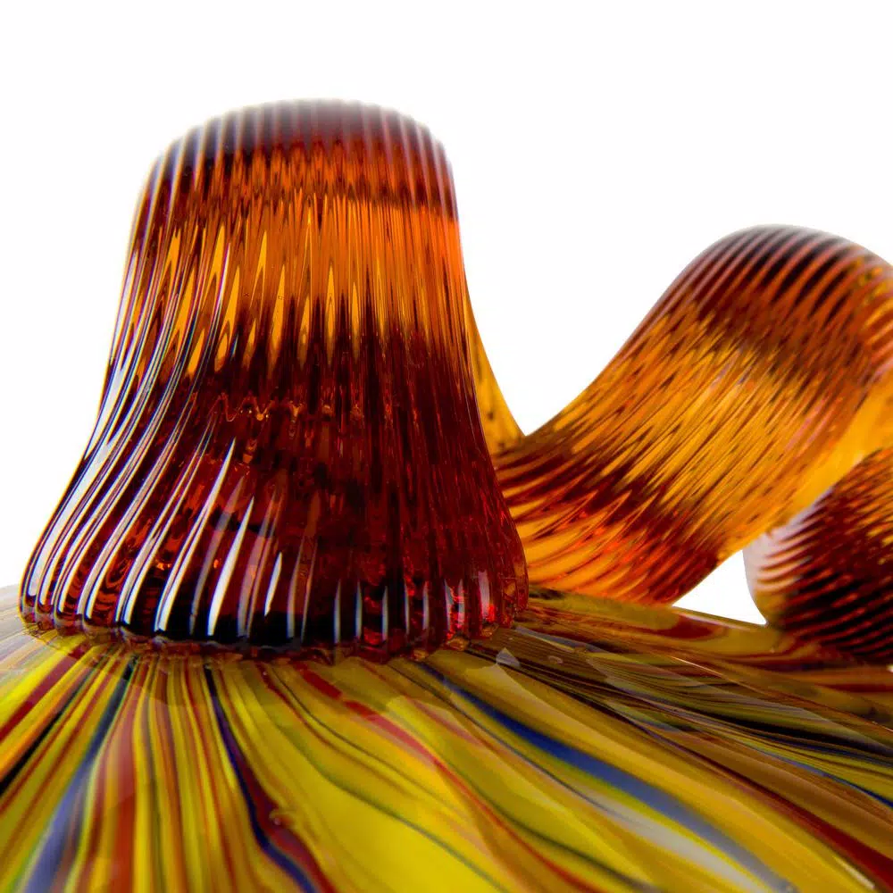 Glitzhome Multi-Striped Glass Short Pumpkin - Handmade Mouth-Blown Indoor Tabletop Decor