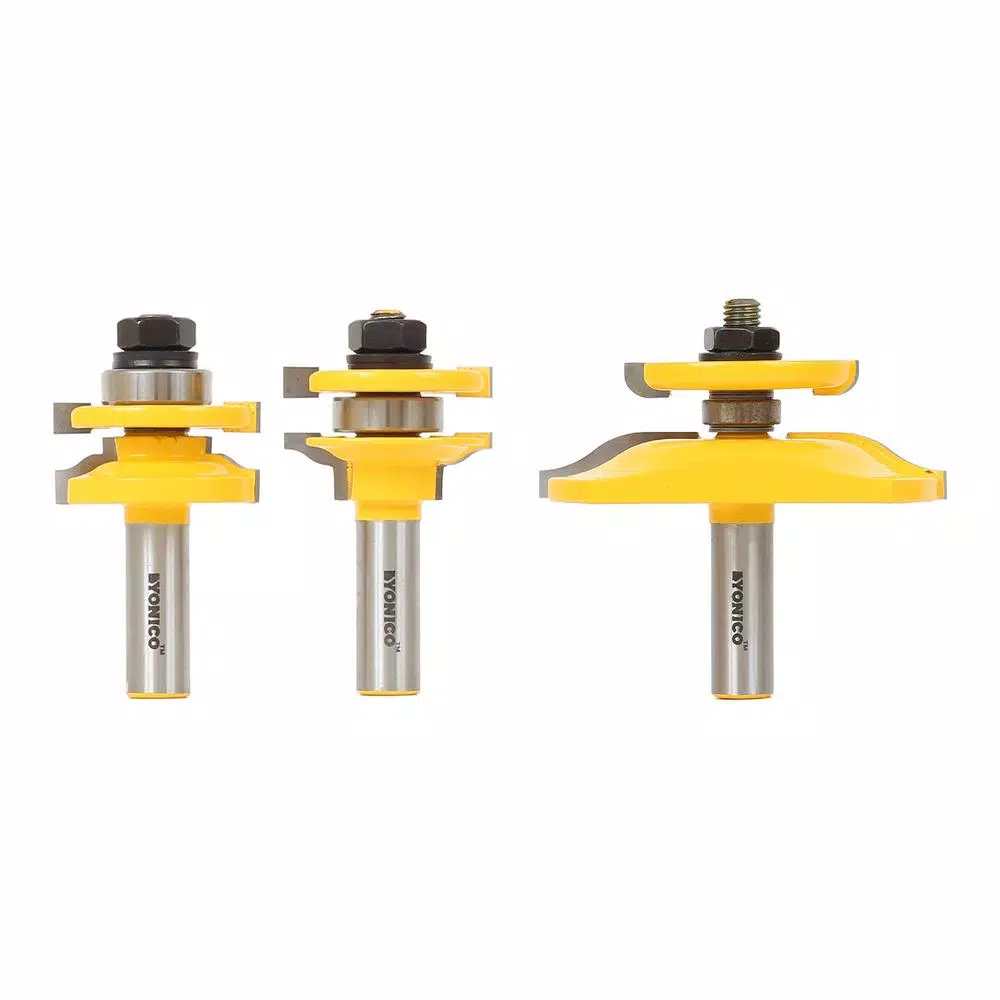 Yonico 3-Piece Raised Panel Cabinet Door Router Bit Set with 1/2 in. Shank and Carbide Tips