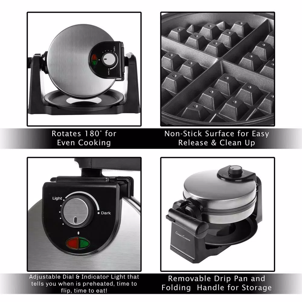 Classic Cuisine Classic Flip Belgian Waffle Maker, 1080W, Stainless Look