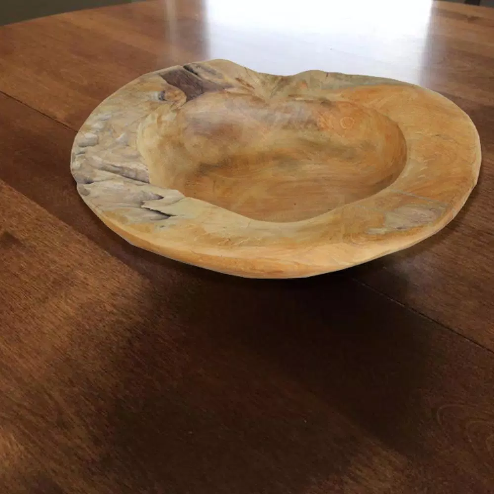 Benjara 15.8 in. Round Brown Wooden Serving Bowl - Modern Decorative Teak Style Bowl