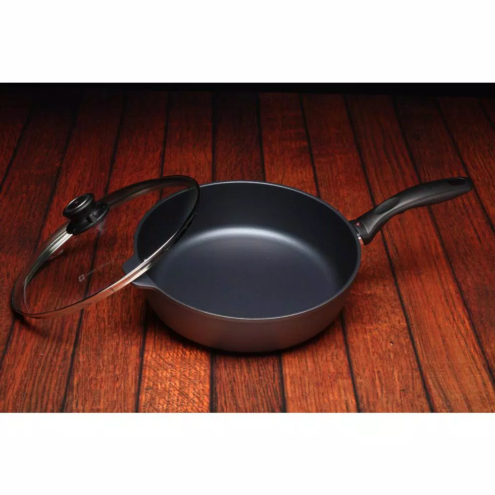 Swiss Diamond Classic Series 4.3 Qt. Cast Aluminum Nonstick Saute Pan with Glass Lid, Gray