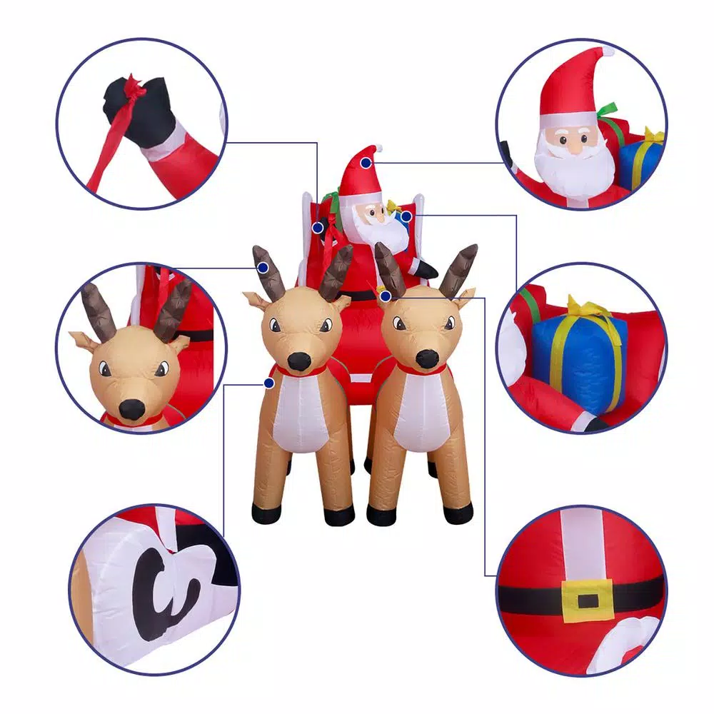 JOYDECOR 5 ft. Santa Claus on Sleigh with 2 Reindeer Christmas Inflatable Outdoor Decoration with LED Lights