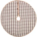 VHC Brands 48 in. Amory Ivory White and Brick Red Plaid Farmhouse Christmas Tree Skirt thumbnail 1