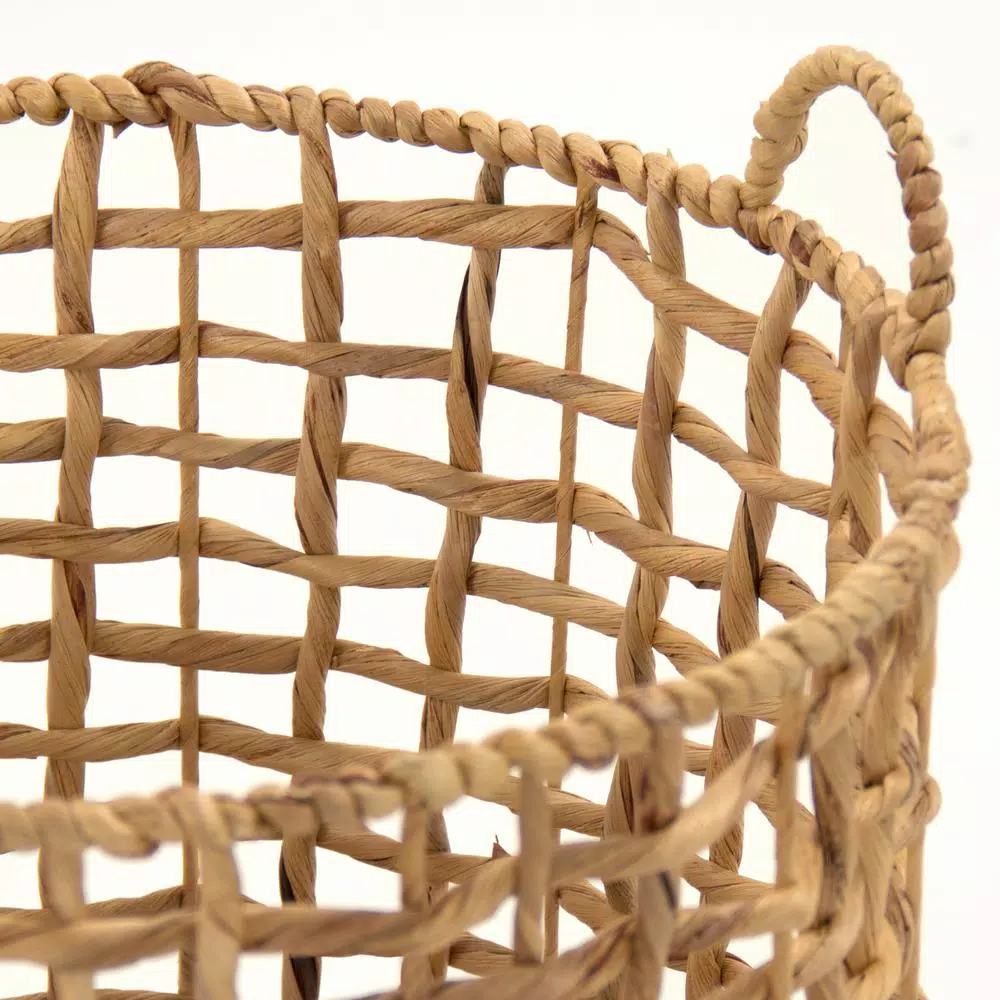 Zentique Large Round Handwoven Water Hyacinth Wicker Basket with Handles