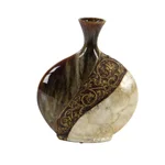 LITTON LANE 14 in. Mediterranean Ceramic and Capiz Shell Urn Vase - Brown and Gold thumbnail 1