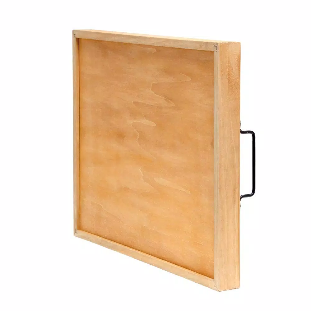 Elegant Designs Natural Wood Decorative Serving Tray with Black Metal Handles - 