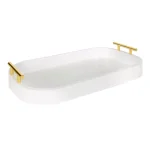 Kate and Laurel Lipton White Decorative Wood Tray with Gold Metal Handles thumbnail 6