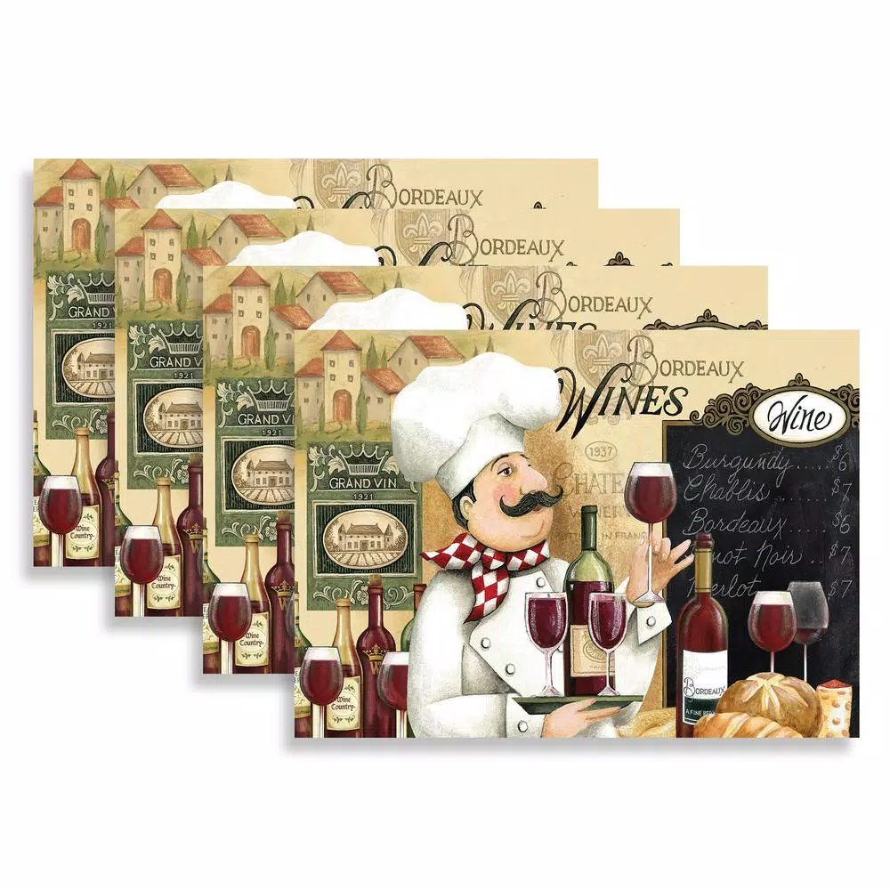 Morgan Home MHF Home Chef and Wine Multi-Colored Polypropylene Placemat Set, 4-Pack
