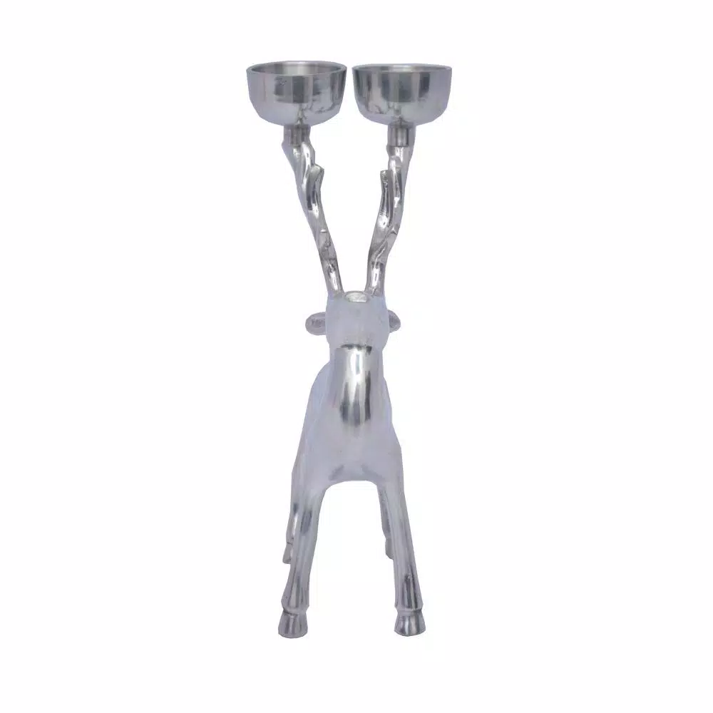 Unbranded 8.5 in. Silver Aluminum Reindeer Tea Light Candle Holder - Set of 1