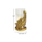 LITTON LANE Large Metallic Gold Feather Candle Holder with 6" x 9" Hurricane Glass thumbnail 3