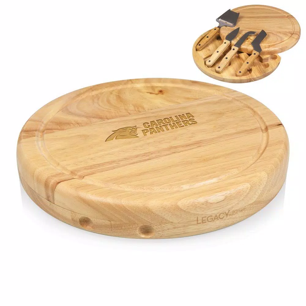 TOSCANA Carolina Panthers Circo Wood Cheese Board Set with 4 Stainless Steel Tools
