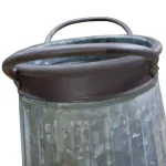 Benjara Gray and Brown Galvanized Metal Corrugated Decorative Flower Vase with Curved Side Handles thumbnail 3
