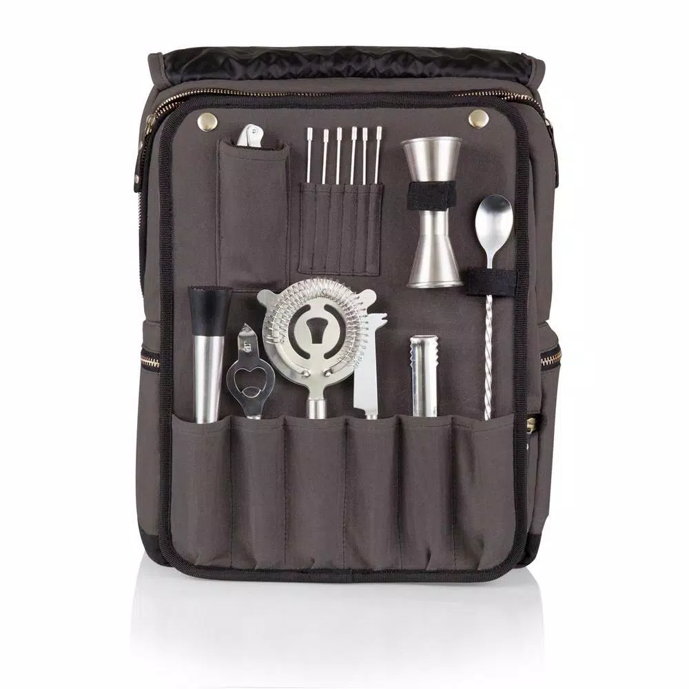 Legacy Bar-BackPack Grey Portable Cocktail Tote with 16-Piece Tool Organizer
