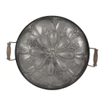 A & B Home Ravello Round Antique Silver Metal Tray with Wood Handles thumbnail 1