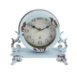 LITTON LANE 7 in. Burgundy Red and Mint Green Round Table Clocks with Scrollwork Base, Set of 2 thumbnail 8