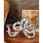 LITTON LANE Polystone Octopus Sculpture - Polished Silver Decorative Statuary thumbnail 1