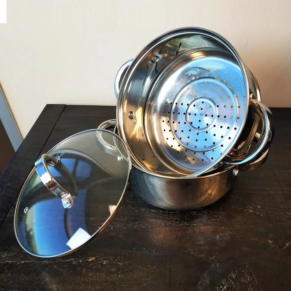 Oster Hali 3 Qt. Stainless Steel Stovetop Steamer Set with Glass Lid and Saucepan