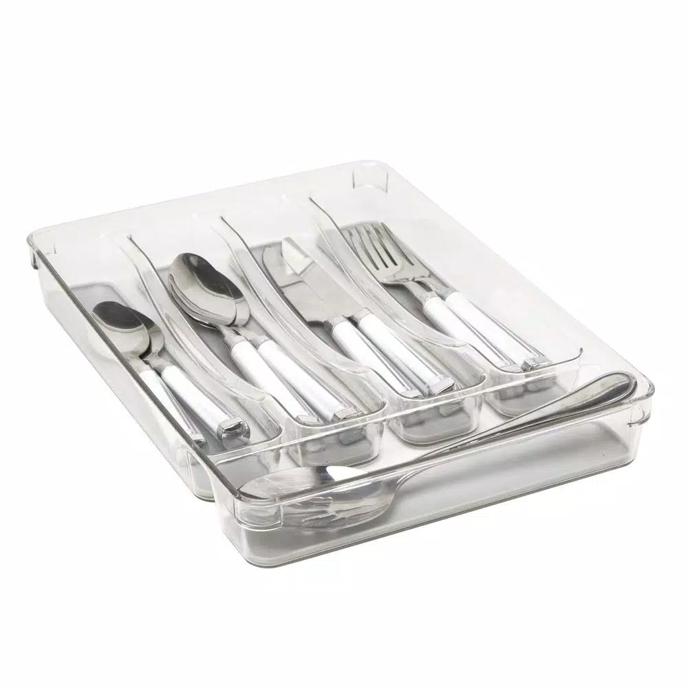 Kitchen Details 5-Compartment Cutlery Tray, Clear Plastic Utensil Organizer
