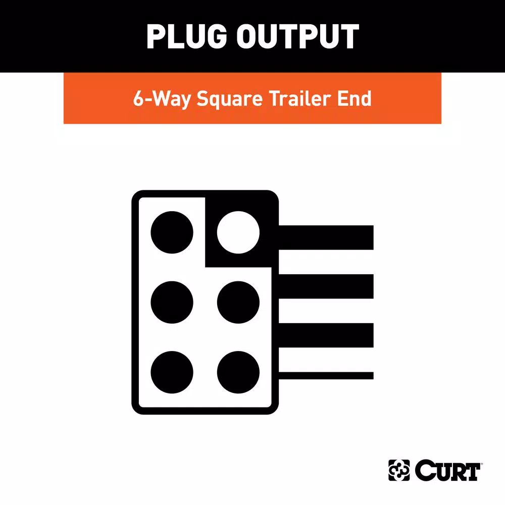 CURT 6-Way Square Trailer Side Connector Plug with 12" Color-Coded Wires