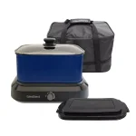 West Bend 6 Qt. Blue Non-Stick Versatility Slow Cooker with Griddle Base, Travel Lid, and Thermal Tote thumbnail 2