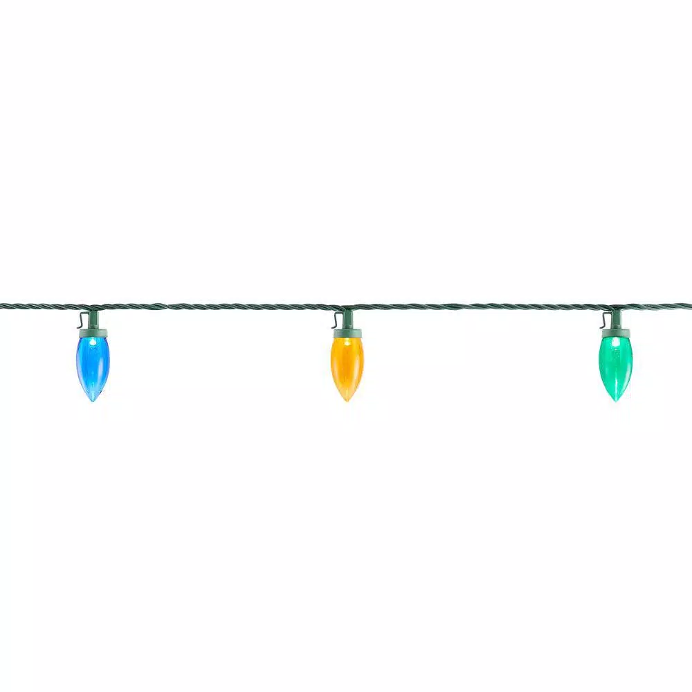 Home Accents Holiday 100-Light LED C9 Multi-Color Super Bright Smooth Christmas String Lights, Green Wire