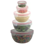 Unbranded 10-Piece Round Plastic Food Storage Container Set with Locking Snap-On Lids, Red thumbnail 1
