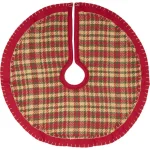 VHC Brands Claren 21 in. Cotton Cherry Red Plaid Christmas Tree Skirt with Gold Metallic Thread thumbnail 1