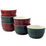 Certified International Christmas Plaid Ceramic Dessert Bowls, 5.5 in. (Set of 6) thumbnail 1