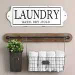HomeRoots Wash Dry Fold Metal Laundry Room Wall Décor - Farmhouse Style Sign thumbnail 2