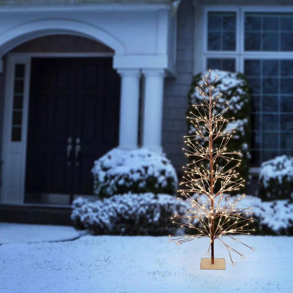 Alpine Corporation 6ft Frosty Flocked Brown Artificial Christmas Tree with Warm White LED Lights