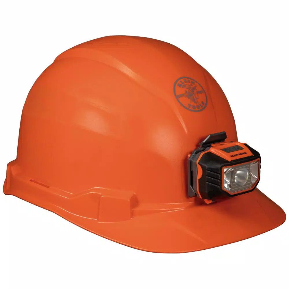 Klein Tools Orange Non-Vented Hard Hat with Integrated Headlamp and Ratchet Suspension