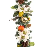 Village Lighting Company 9 ft. Pre-Lit LED Magnolia Orchard Artificial Christmas Garland with Warm White Lights thumbnail 1
