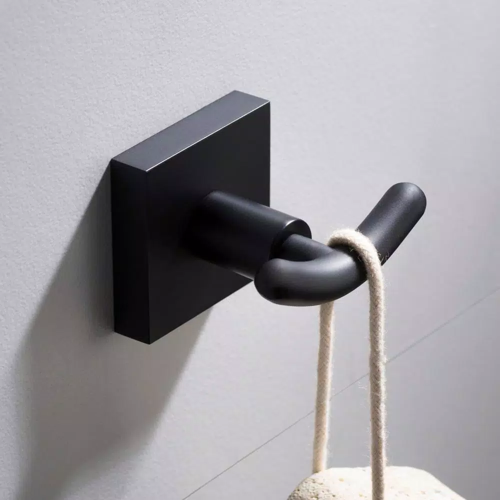 KRAUS Ventus Matte Black Double Hook Bathroom Robe and Towel Hook