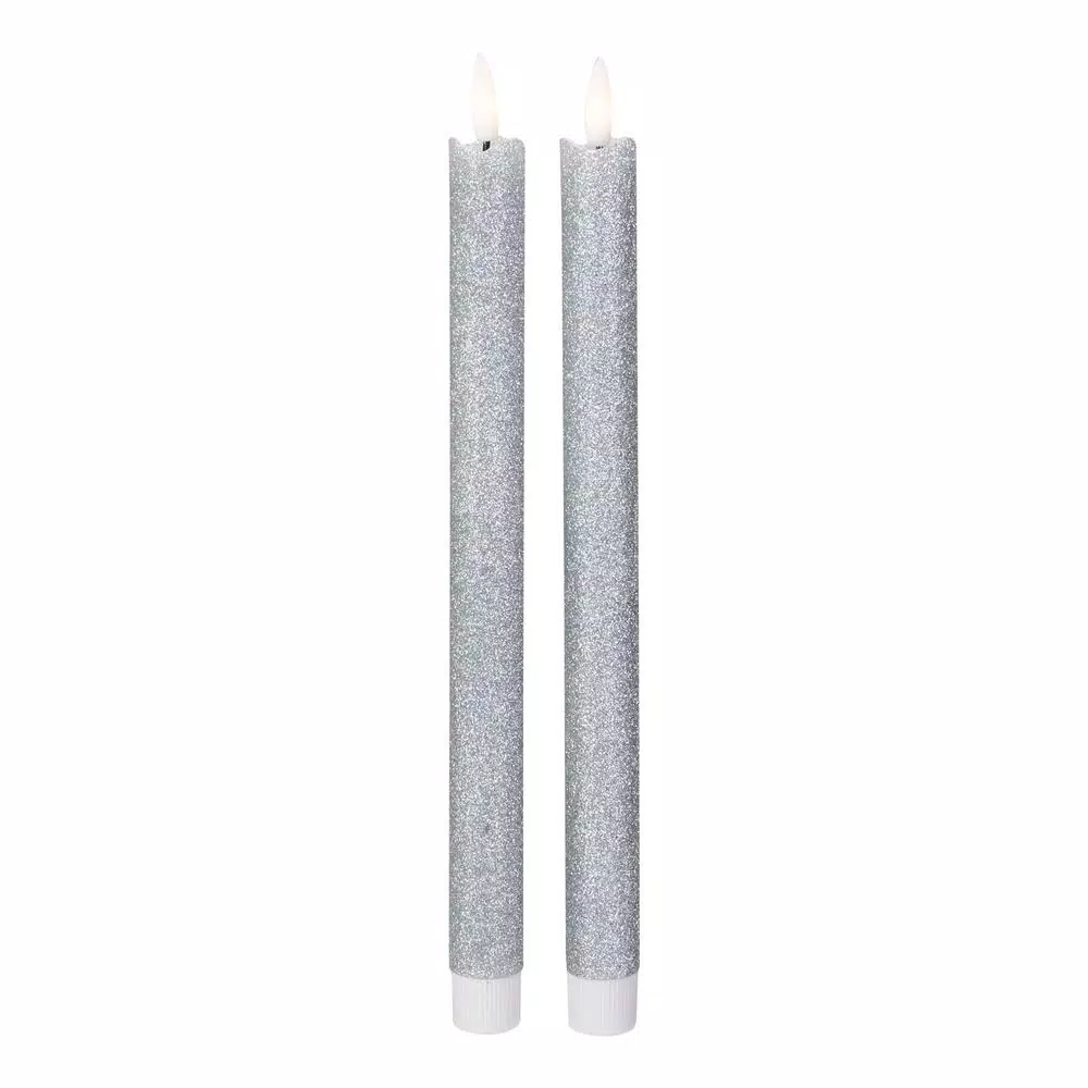 Northlight Set of 2 Silver Glittered Flameless Taper Christmas Candles, 12 in.