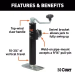 CURT Pipe-Mount Swivel Jack with Top Handle, 5,000 lbs. Capacity, 10 in. Travel thumbnail 4