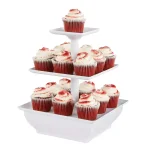 Chef Buddy 3-Tier Collapsible Dessert Stand, Square White Serving Tray Set with Self-Storing Base thumbnail 2