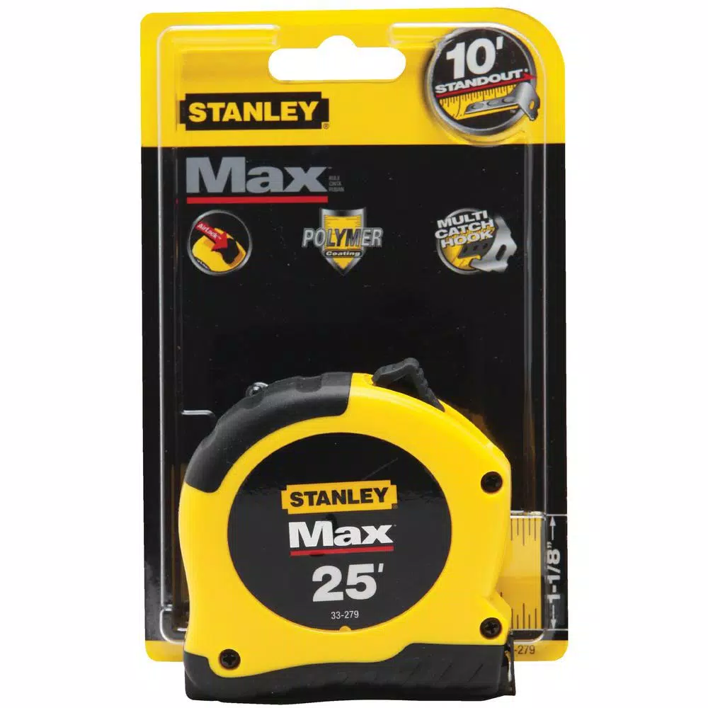 Stanley Max 25 ft. x 1-1/8 in. Tape Measure with 10 ft. Standout and High-Impact ABS Case