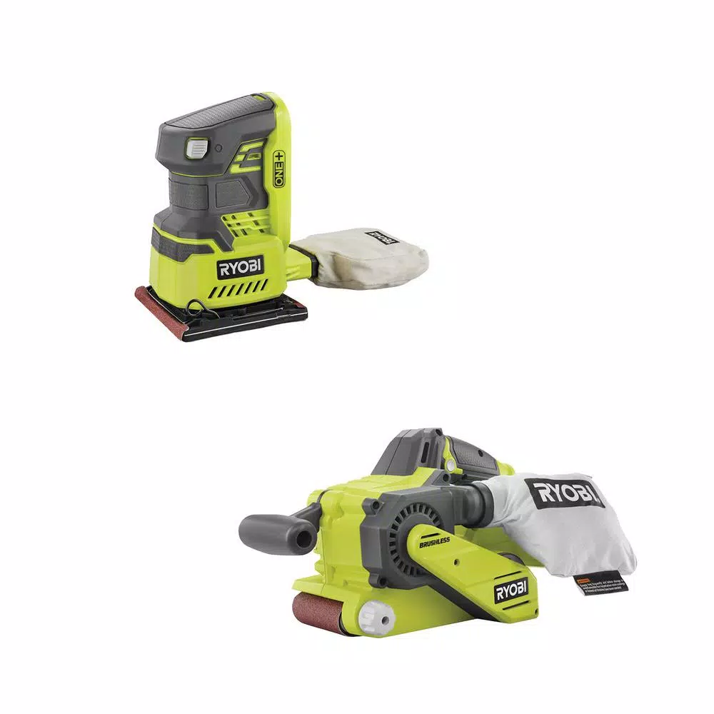 RYOBI 18V ONE+ Brushless Belt Sander and 1/4 Sheet Sander Combo Kit (Tools Only)