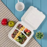 Unbranded 10 in. White Sugarcane 3-Compartment Clamshell Containers, Biodegradable Sectional Food Trays (300 Pack) thumbnail 4