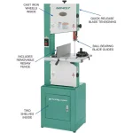 Grizzly Industrial 14-in. Industrial 2 HP Deluxe Vertical Bandsaw with Cast Iron Wheels and Stand thumbnail 5