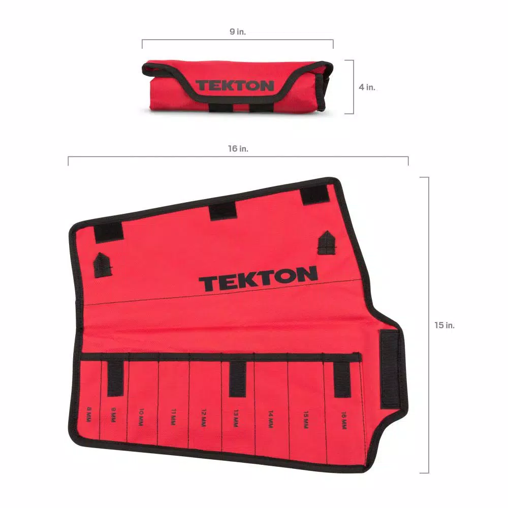 TEKTON 8 mm to 16 mm Combination Wrench Roll-Up Pouch, 9-Tool Capacity
