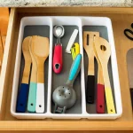 Unbranded White Large Utensil Tray with Rubber Liner, 3 Compartment Cutlery Organizer thumbnail 4