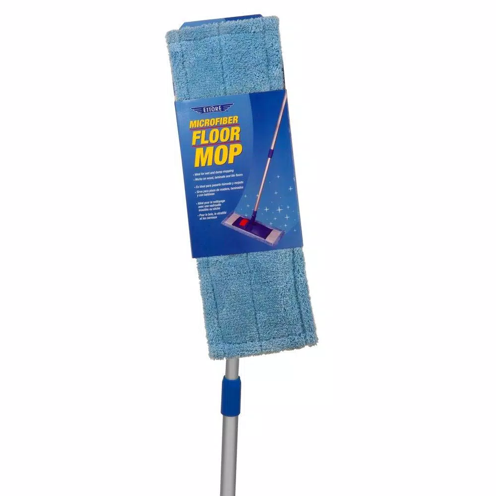 Ettore Microfiber Flat Floor Mop with Adjustable Metal Handle for Wood, Laminate, and Tile