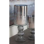LITTON LANE 16 in. Smoked Black Cylindrical Glass Baluster Candle Holder thumbnail 1