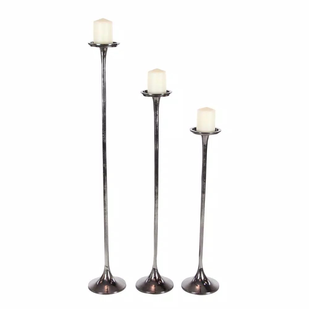 LITTON LANE Modern Gray Aluminum Candlestick Set of 3 - 40 in. x 32 in. x 37 in.